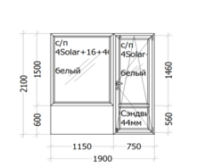 Балконный блок  Veka Softline_82 ( семикамерный профиль) 1900 x 2100 мм с/п 4Solar+16+4б+16+4и(АКЦИЯ)